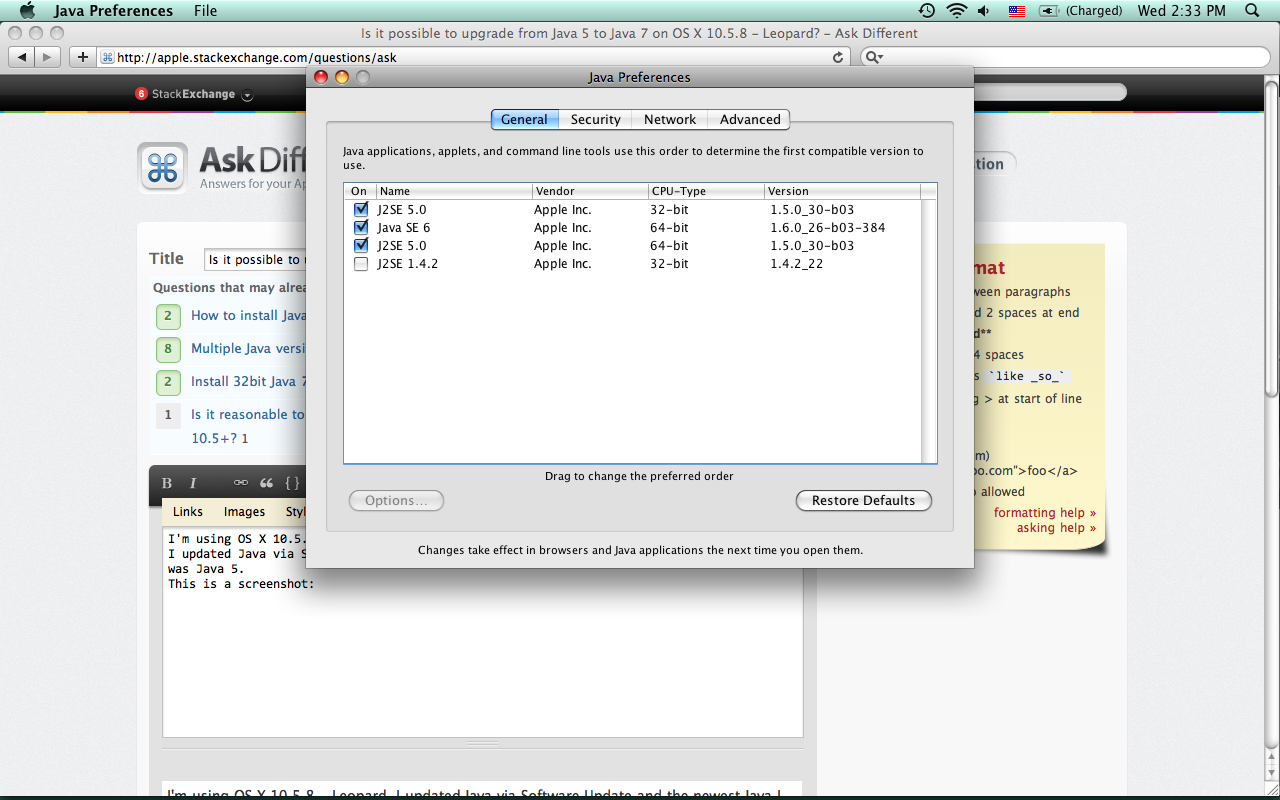 ava for mac os x 10.6 update 3 (java 1.6.0_22) or later